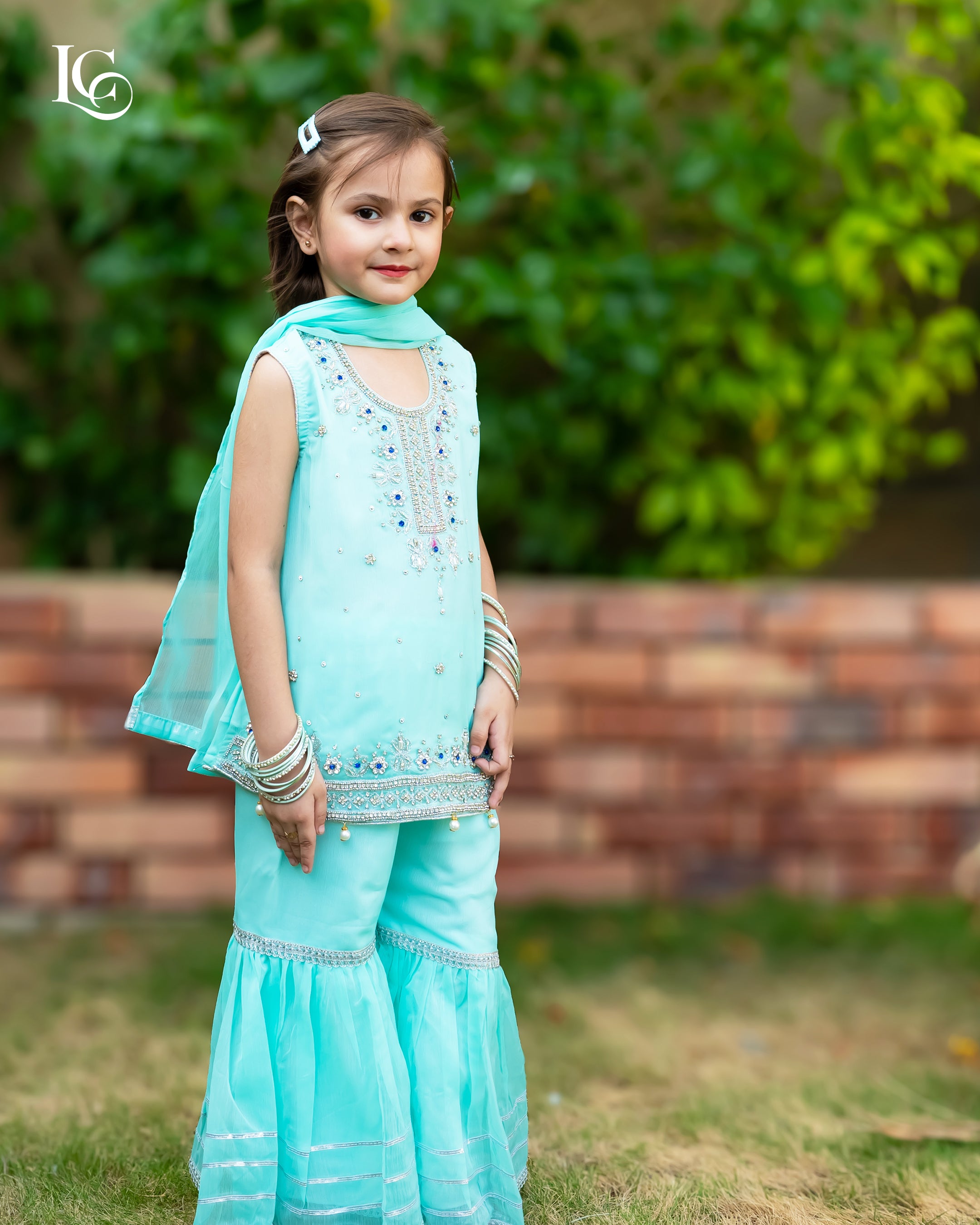 Fancy Kids gala daman with hand work with less garara