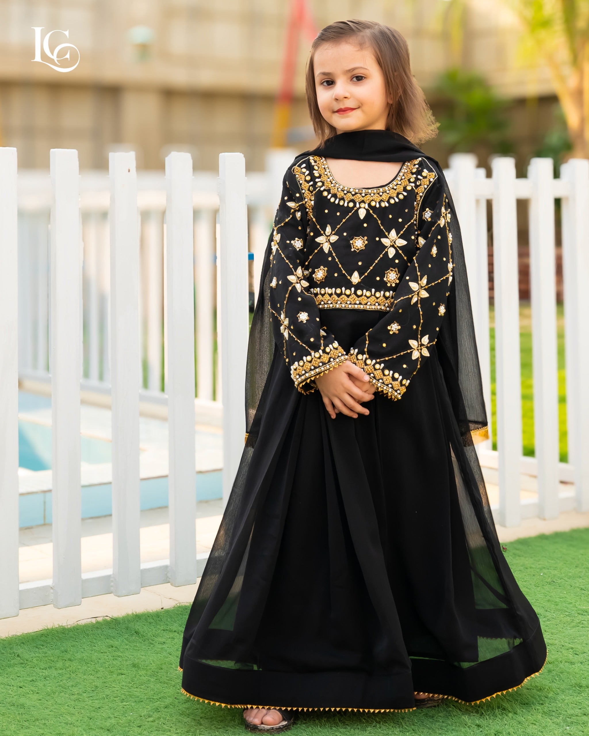 Black maxi fine hand work on sleeves and body